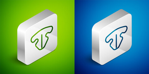 Isometric line Cat nose icon isolated on green and blue background. Silver square button. Vector