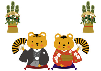 お正月のデザイン素材。
虎のイラスト。干支のアイコン。日本の正月。
縁起物のイラスト。年賀状用。

