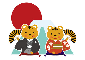 Fototapeta premium お正月のデザイン素材。 虎のイラスト。干支のアイコン。日本の正月。 縁起物のイラスト。年賀状用。