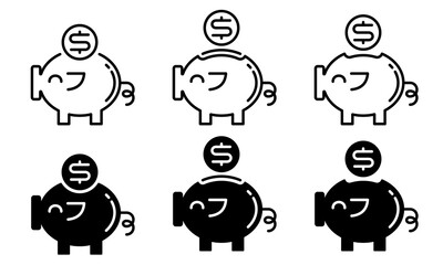 Money piggy bank flat icons set. Piggy bank and a coin with a banknote. Vector elements.
Description88