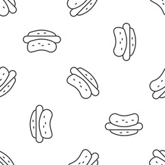 Grey line Hotdog sandwich icon isolated seamless pattern on white background. Sausage icon. Fast food sign. Vector
