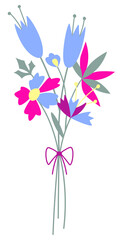 Bouquet different flowers and leaves flat vector illustrations