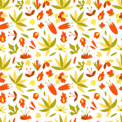 Floral seamless pattern with different flowers and leaves