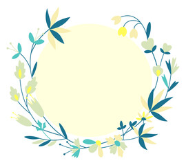 Floral round frame isolated decoration with flowers and leaves