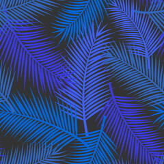 palm leaf tropical exotic seamless pattern in blue colors
