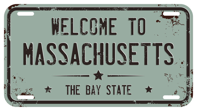 Welcome To Massachusetts Message On Damaged License Plate