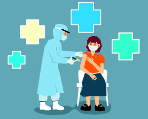 vaccinate illustration doctor and patient with cross