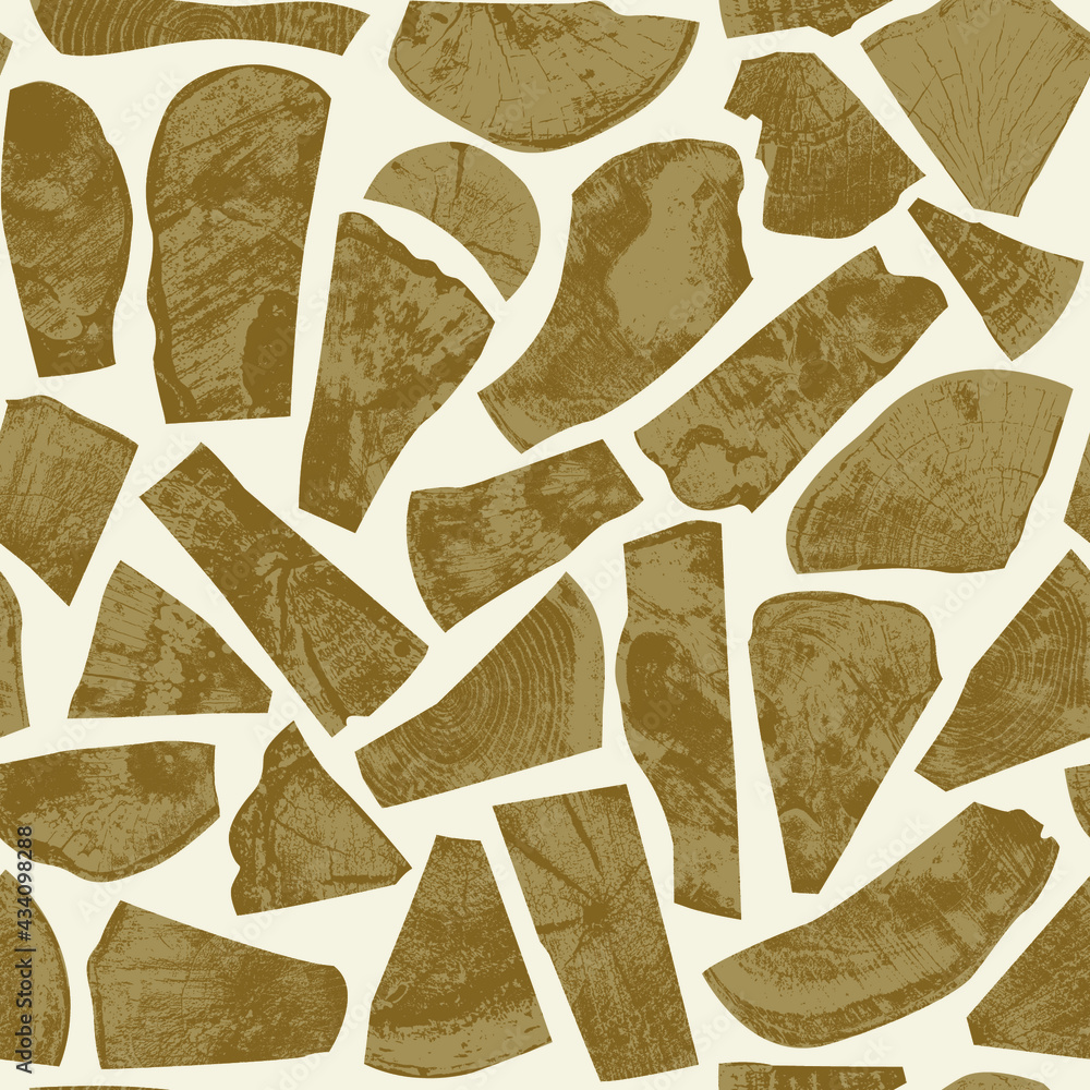 Aufkleber abstract seamless pattern with various fragments of wood cuts and cross-sections. vector background 