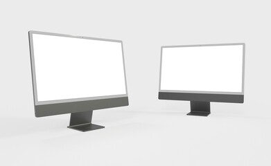 Computer display mock up with blank white screen. Stylish desktop computer mockup. new