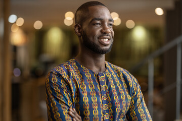 Portrait black African business entrepreneur smiling looking away