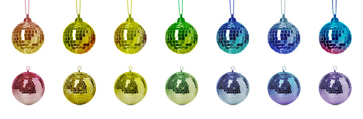Obraz premium Set with colorful shiny disco balls on white background. Banner design