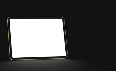 Photo 3D brandless tablet with empty screen isolated black background