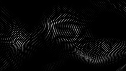 Dot white black wave technology texture background. Abstract big data digital concept. 3d rendering.