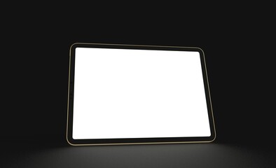 Photo 3D brandless tablet with empty screen isolated black background