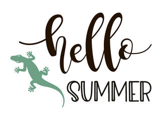 Obraz premium Hello Summer Lettering with Pineapple. Vector Illustration