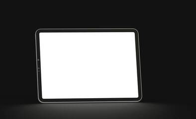 Photo 3D brandless tablet with empty screen isolated black background