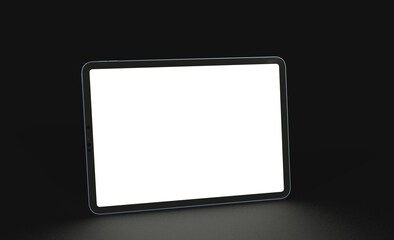 Photo 3D brandless tablet with empty screen isolated black background