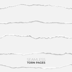 Torn page seamless texture. Paper edge backdrop, grunge rip papers stripes. Broken craft clean sheets, scrapbooking borders recent vector set