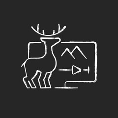 Documentaries streaming chalk white icon on black background. Nonfiction filmmaking. True-crime series. Video streaming service. Fact-checked shows. Isolated vector chalkboard illustration