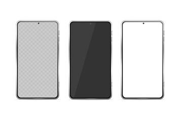 Realistic Detailed 3d Phone Glass Template Set. Vector
