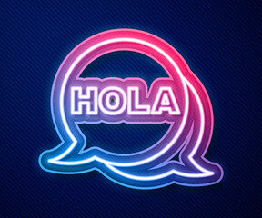 Glowing neon line Hola icon isolated on blue background. Vector © vector_v