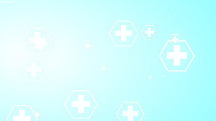 Hexagon cross geometric white pattern medical bright on blue background.