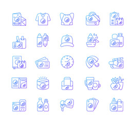 Company branding materials gradient linear vector icons set. Uniquely created stylish house decor. Thin line contour symbols bundle. Isolated vector outline illustrations collection