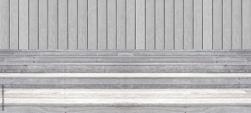 Wall mural Panorama of Old white wooden stairs building exterior pattern and background seamless