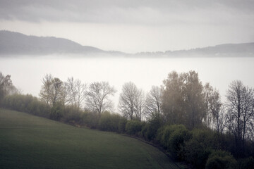 Mist on Lake Mjøsa in spring.