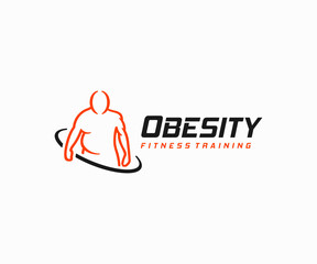 Obesity problem logo design. Overweight man and muscular man vector design. Fitness exercise for weight loss logotype