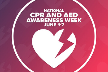 National CPR and AED Awareness Week. Holiday concept. Template for background, banner, card, poster with text inscription. Vector EPS10 illustration.