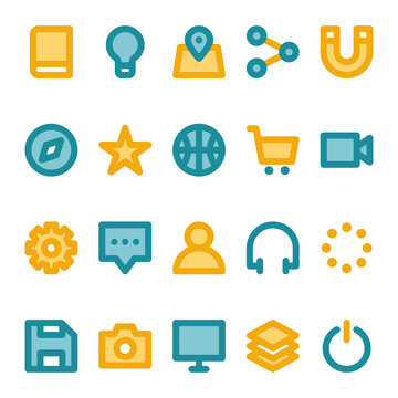 Filled color outline icons for user interface.