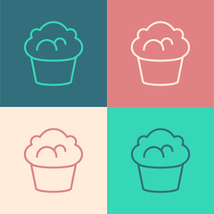 Pop art line Muffin icon isolated on color background. Vector