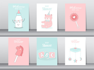 Fototapeta na wymiar Set of baby shower invitations cards,poster,greeting,template,bears,Vector illustrations