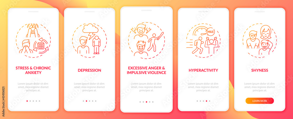 Poster psychology of self-control red onboarding mobile app page screen with concepts. regulation walkthrou