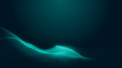 Dot green wave light screen gradient texture background. Abstract  technology big data digital background. 3d rendering.