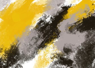 Strokes of yellow gray and black paint on a white background.