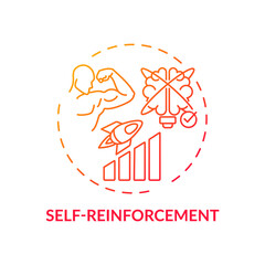 Self reinforcement red gradient concept icon. Personal motivation for work efficiency. Skill improvement. Self control idea thin line illustration. Vector isolated outline RGB color drawing