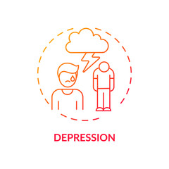 Depression red gradient concept icon. Anxiety disorder. Stress management issues. Burnout symptom. Mental health problem idea thin line illustration. Vector isolated outline RGB color drawing