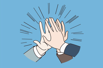 Teamwork, agreement, Success concept. Hands of people business partners workers colleagues shaking holding together meaning collaboration and agreement in office vector illustration 