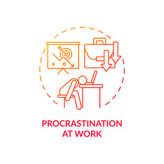 Procrastination at work red gradient concept icon. Burnout symptom. Overworked manager at workplace. Self control problem idea thin line illustration. Vector isolated outline RGB color drawing