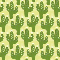 Mexican cactus vector seamless pattern in green and yellow colours.