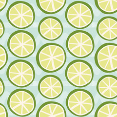 Green lime fruit vector seamless pattern for juice packaging, label background or summer fabric print.