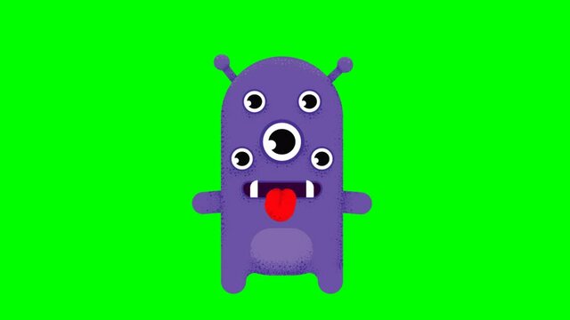 Animation of Cute multi eyed monster. Clip in High resolution with green screen background.