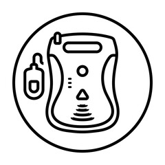 Circled automated external defibrillator devices line art icon for apps or websites - obrazy, fototapety, plakaty