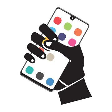 Flat vector icon a human hand holding the smartphone for apps or website