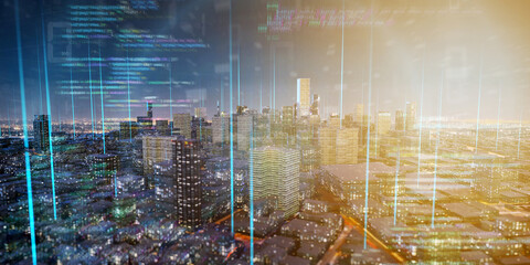 Smart city with network and communication connection - 3d rendering