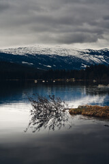 Spring in Hemsedal, Norway. The snow is melting and summer is coming. Beautiful landscape in a over casted day. 