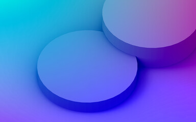 3d purple blue neon light cylinder podium minimal studio gradient dark colors background. Abstract 3d geometric shape object illustration render. Display for nightclub party and technology product.
