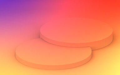 3d yellow orange and purple neon light cylinder podium minimal studio gradient colors background. Abstract 3d geometric shape object illustration render. Display for summer holiday product.